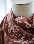 Terracotta Botanical Print Naturally Dyed Bandana (white)