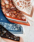 100% Silk Bandana Scarf - Santorini Floral China Blue