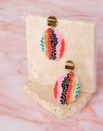 Beaded Handwoven Organic Oval Drop Earrings (Red)