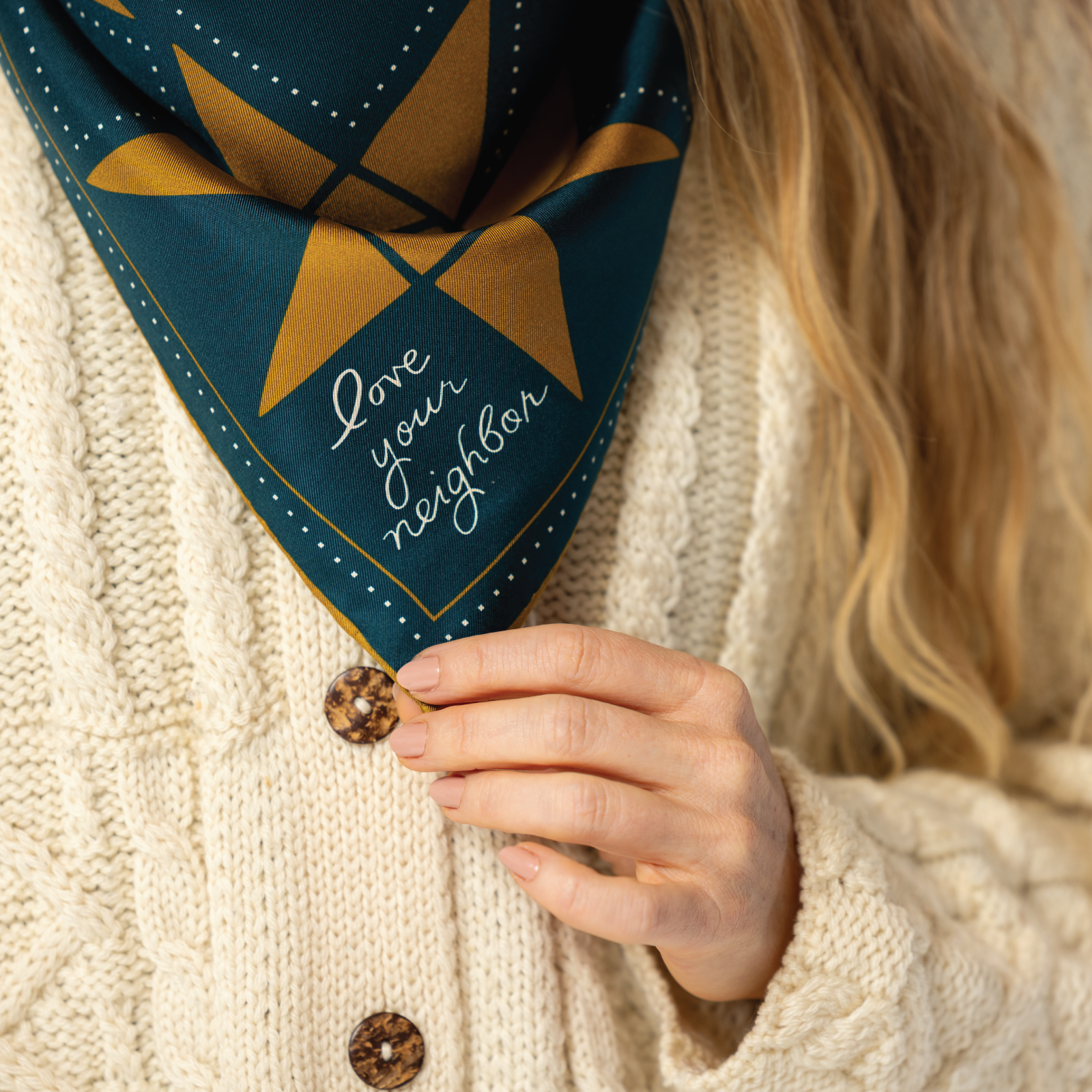 Silk Scarf - “Love Your Neighbor” - Square Neck &amp; Hair Scarf