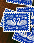 Blue Swan Sticker Folk Art Block Print Style Vinyl Decal 2.8