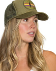 Electric Rainbow Trucker Hat in Olive