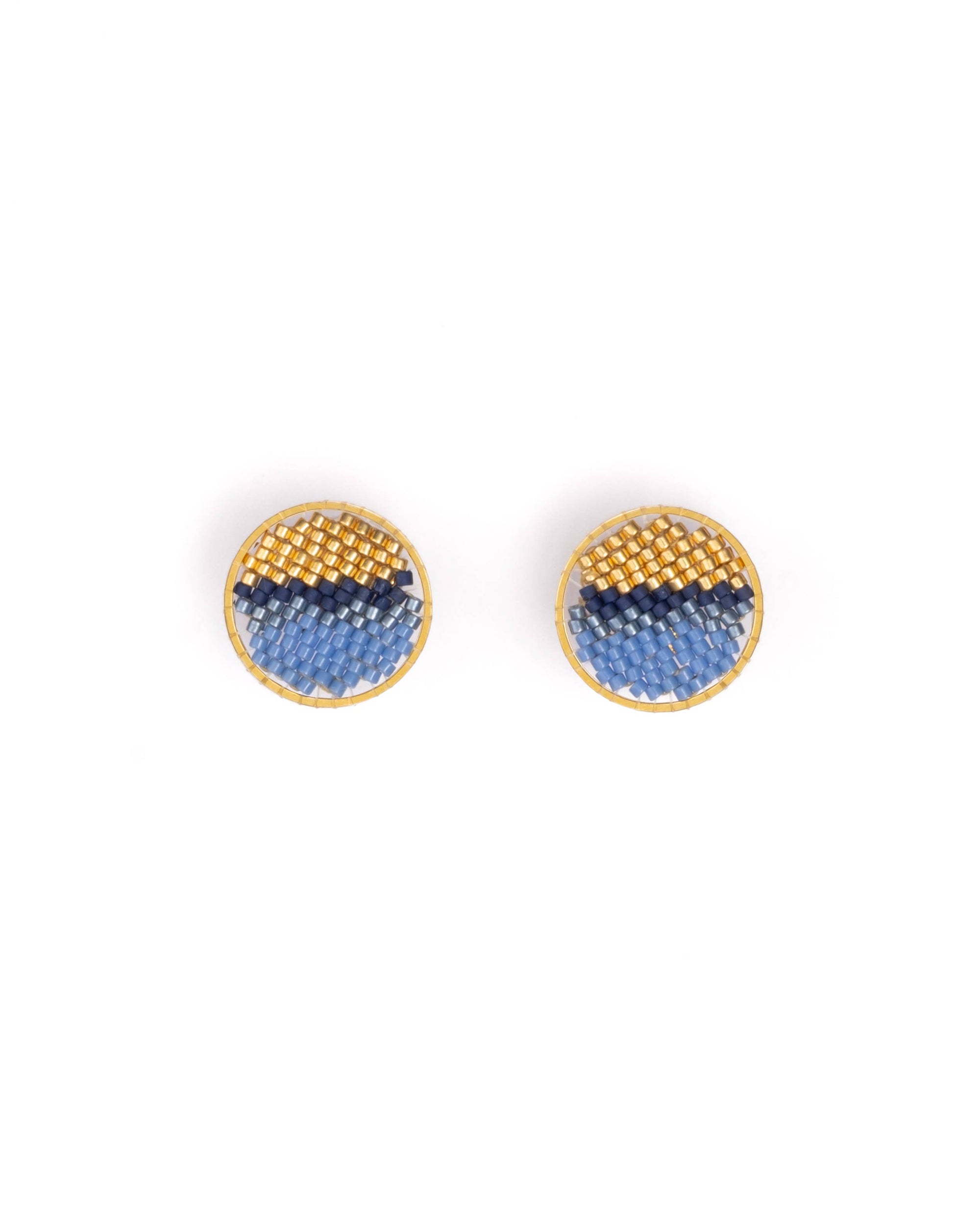 Beaded Handwoven Sweet Tart Stud Earrings (Blue)