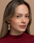 Beaded Handwoven Mosaic Tila and Brass Earrings (Blue/Red)